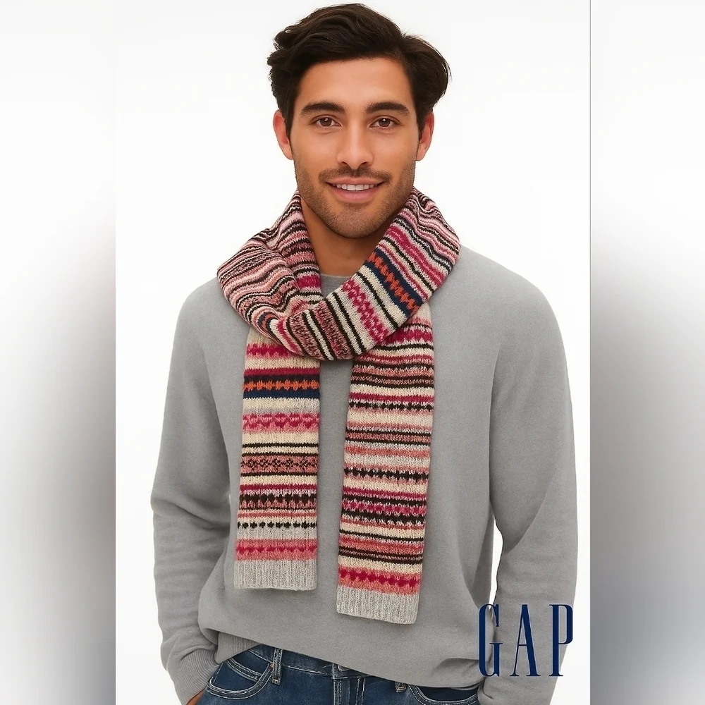 NWT GAP MERINO WOOL BLEND MULTICOLOR FAIR ISLE SCARF UNISEX